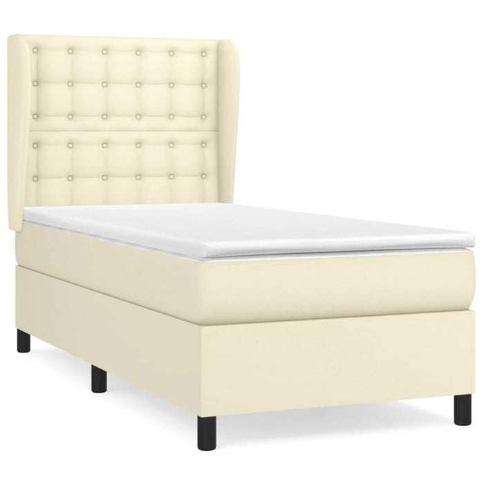 Pat box spring cu saltea, crem, 90x190 cm, piele ecologică - WALTI WALTI