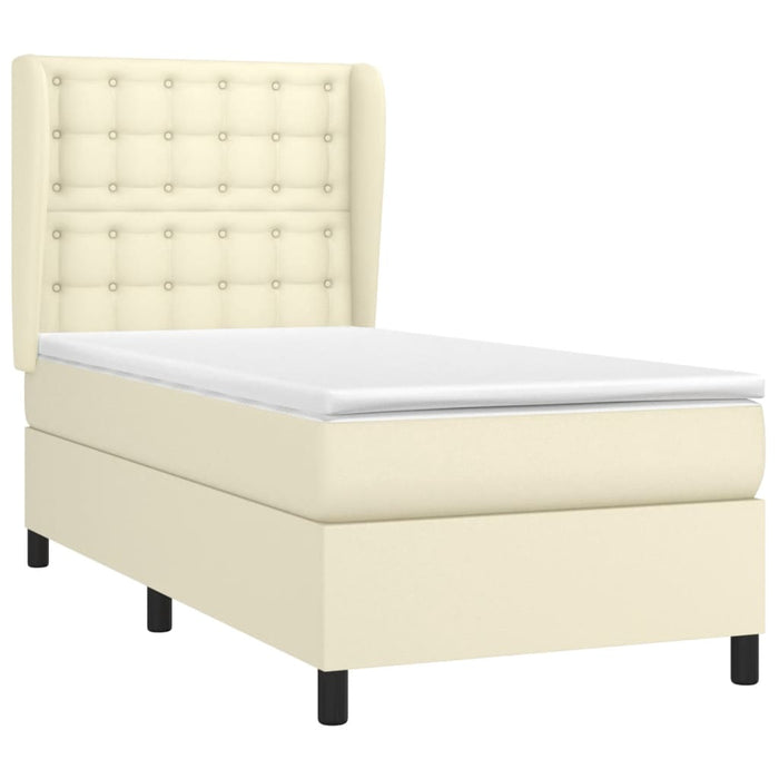 Pat box spring cu saltea, crem, 90x190 cm, piele ecologică - WALTI WALTI