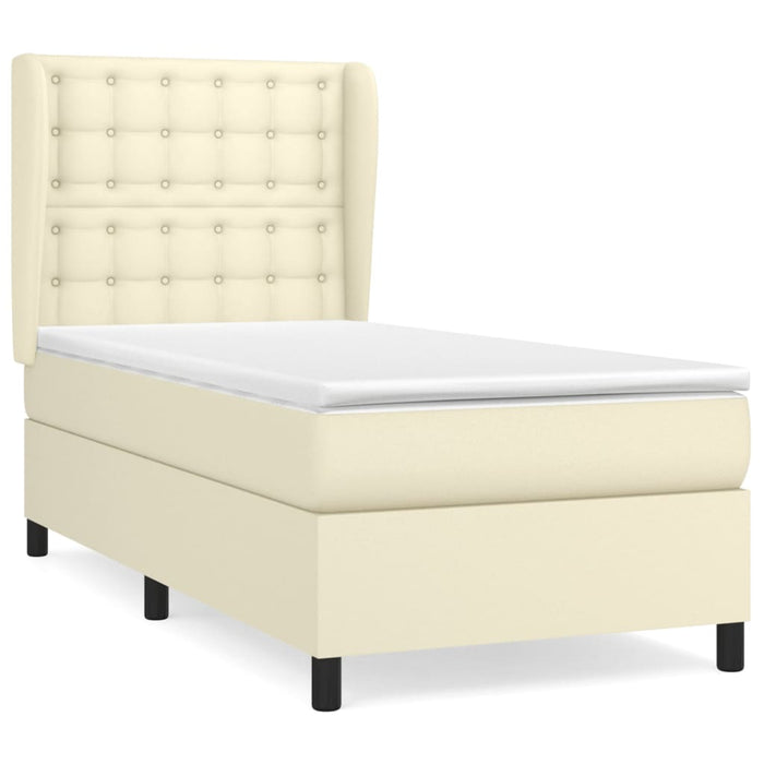 Pat box spring cu saltea, crem, 90x200 cm, piele ecologică - WALTI WALTI
