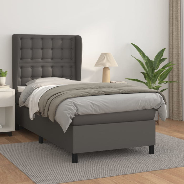 Pat box spring cu saltea, gri, 90x200 cm, piele ecologică - WALTI WALTI