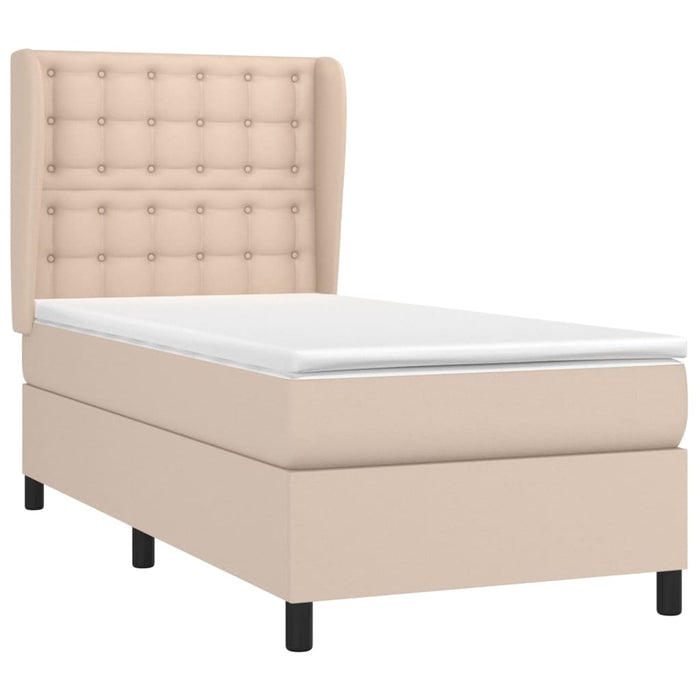 Pat box spring cu saltea, cappuccino, 90x200 cm piele ecologică WALTI