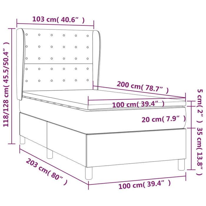 Pat box spring cu saltea, alb, 100x200 cm, piele ecologică - WALTI WALTI