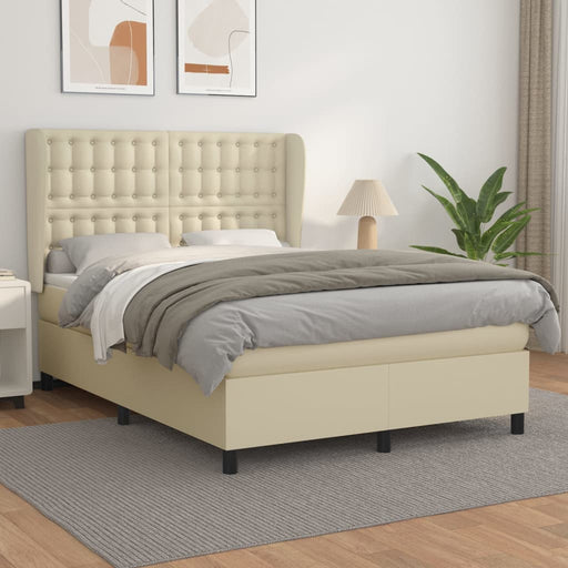 Pat box spring cu saltea, crem, 140x190 cm, piele ecologică - WALTI WALTI