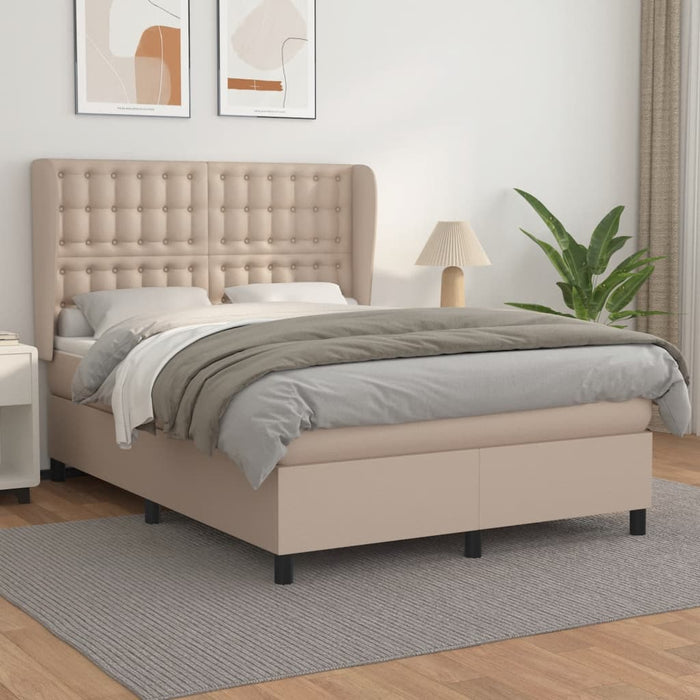 Pat box spring cu saltea, cappuccino, 140x190cm piele ecologică - WALTI WALTI