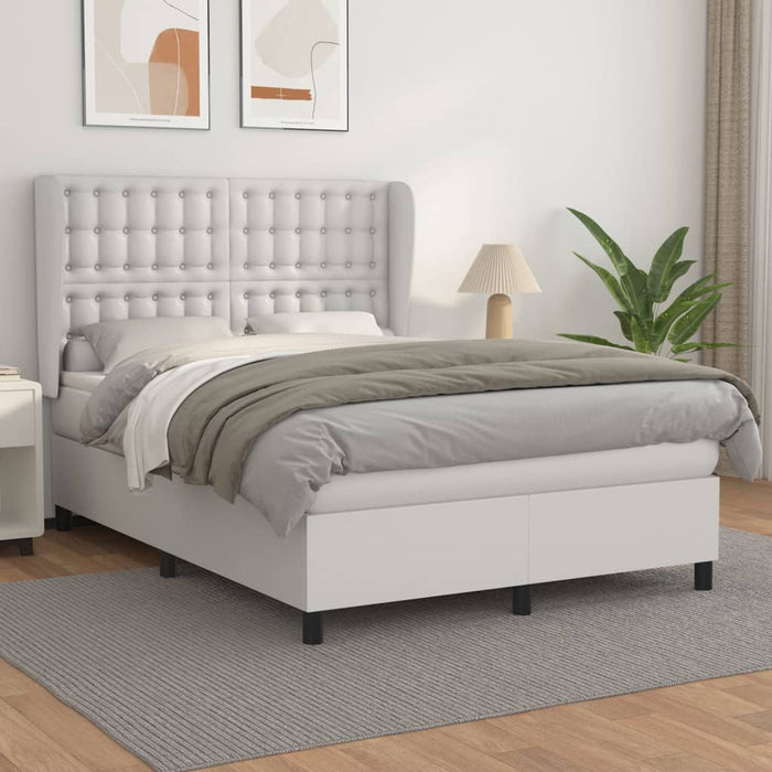 Pat box spring cu saltea, alb, 140x200 cm, piele ecologică - WALTI WALTI