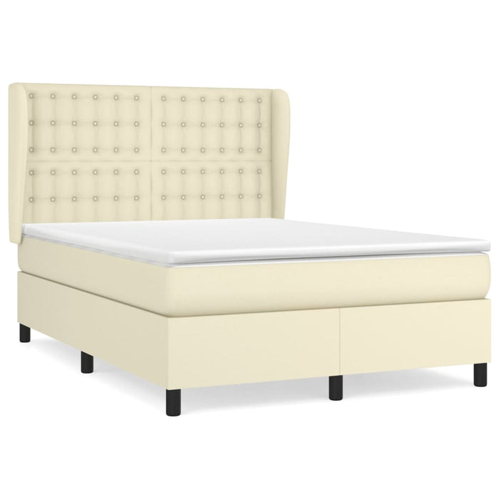 Pat box spring cu saltea, crem, 140x200 cm, piele ecologică - WALTI WALTI