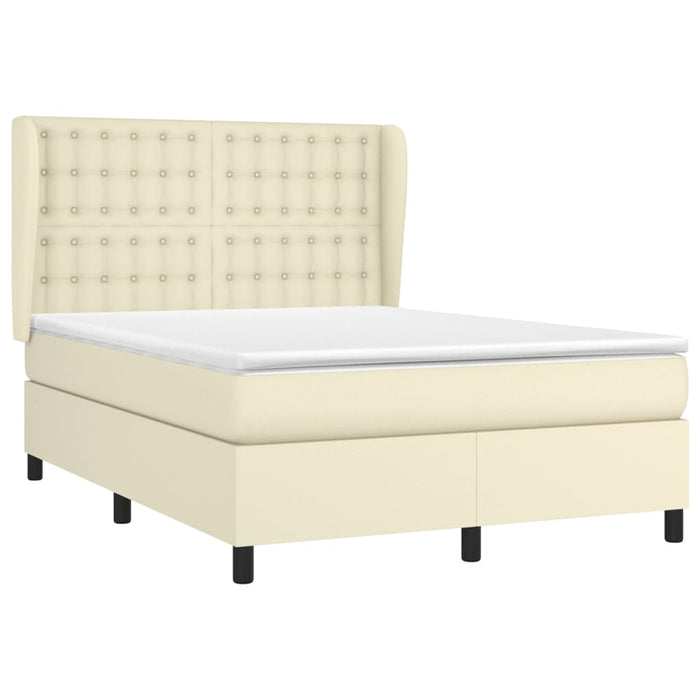 Pat box spring cu saltea, crem, 140x200 cm, piele ecologică - WALTI WALTI