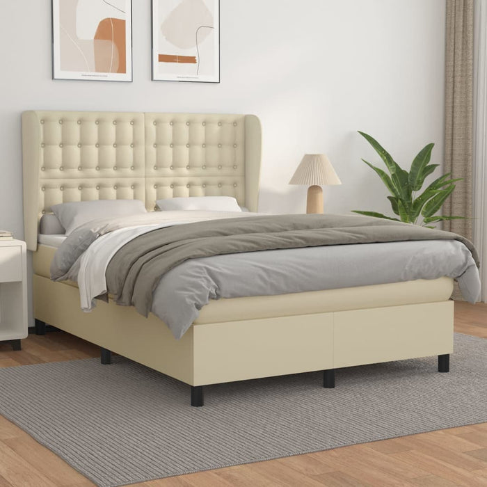 Pat box spring cu saltea, crem, 140x200 cm, piele ecologică - WALTI WALTI