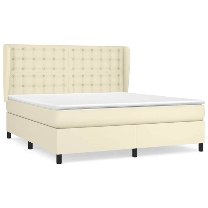 Pat box spring cu saltea, crem, 160x200 cm, piele ecologică WALTI