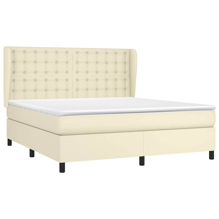 Pat box spring cu saltea, crem, 160x200 cm, piele ecologică WALTI