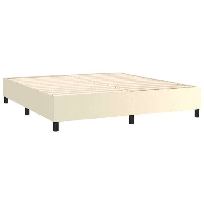 Pat box spring cu saltea, crem, 160x200 cm, piele ecologică WALTI