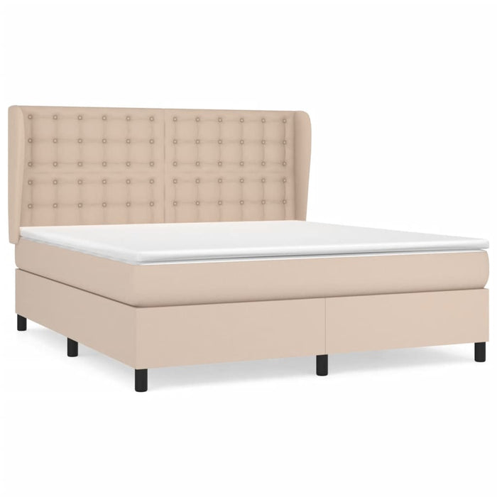 Pat box spring cu saltea, cappuccino, 160x200cm piele ecologică WALTI