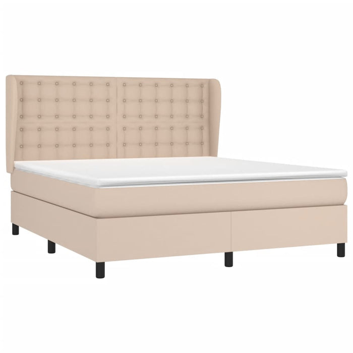 Pat box spring cu saltea, cappuccino, 160x200cm piele ecologică WALTI