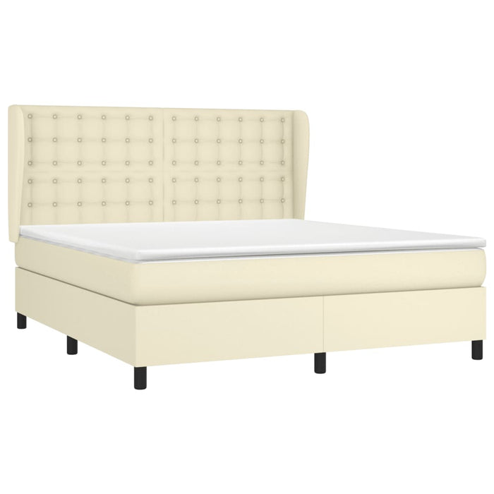 Pat box spring cu saltea, crem, 180x200 cm, piele ecologică - WALTI WALTI