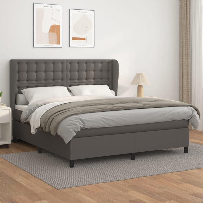 Pat box spring cu saltea, gri, 180x200 cm, piele ecologică - WALTI WALTI