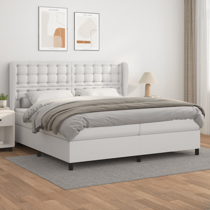 Pat box spring cu saltea, alb, 200x200 cm, piele ecologică - WALTI WALTI