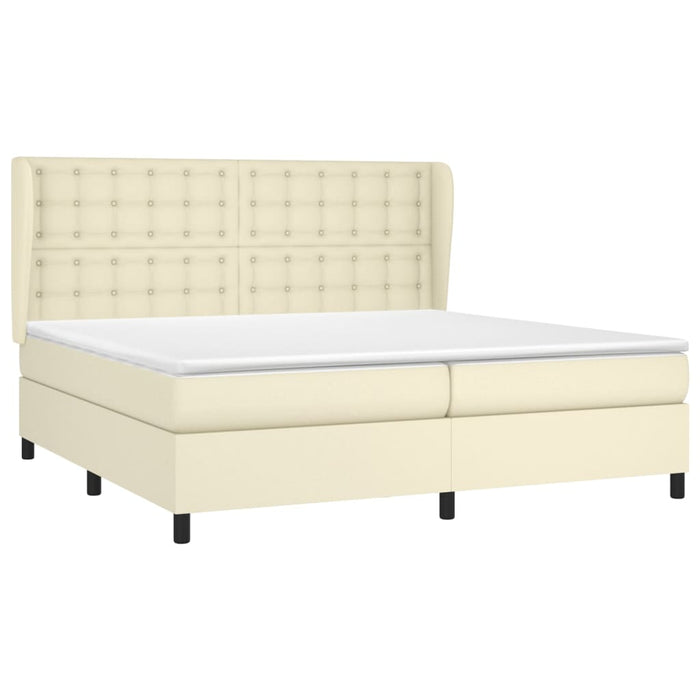 Pat continental cu saltea, crem, 200x200 cm, piele ecologică WALTI