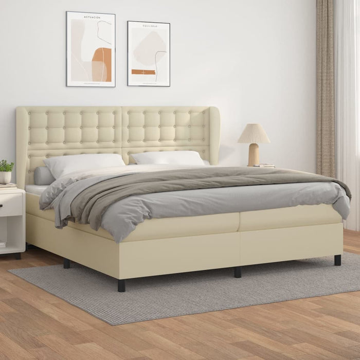 Pat continental cu saltea, crem, 200x200 cm, piele ecologică WALTI