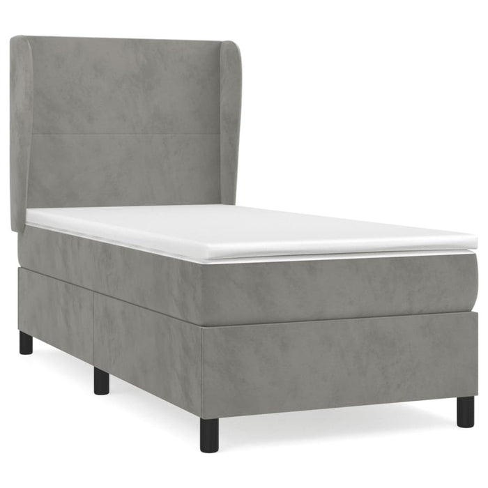 Pat continental cu saltea, gri deschis, 80x200 cm, catifea - WALTI WALTI