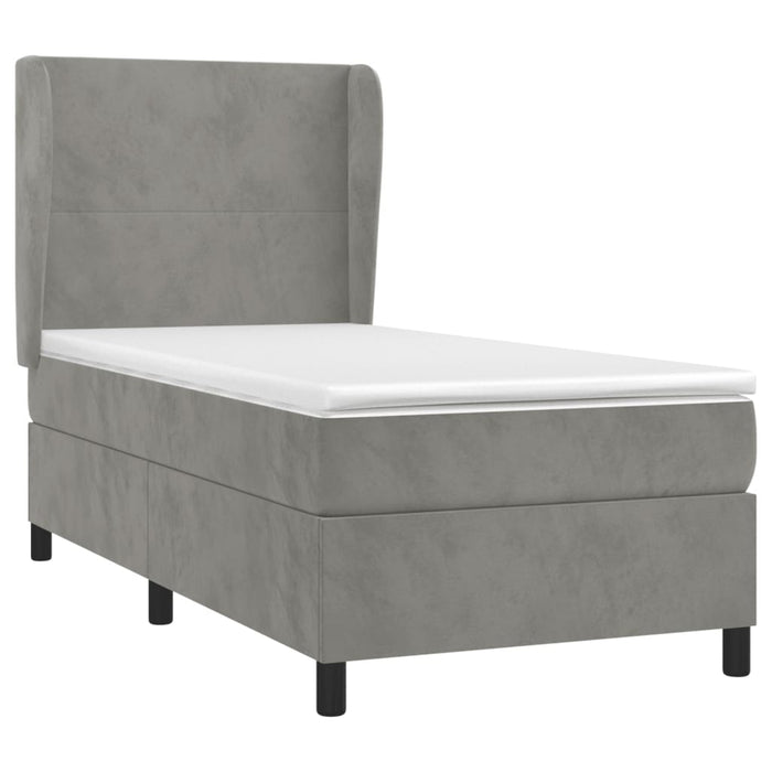 Pat continental cu saltea, gri deschis, 80x200 cm, catifea - WALTI WALTI