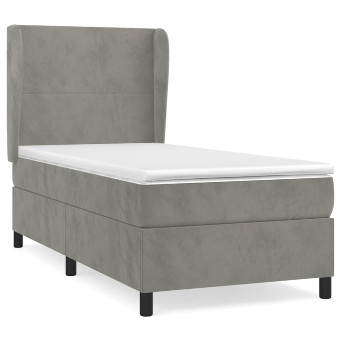 Pat box spring cu saltea, gri deschis, 90x190 cm, catifea - WALTI WALTI