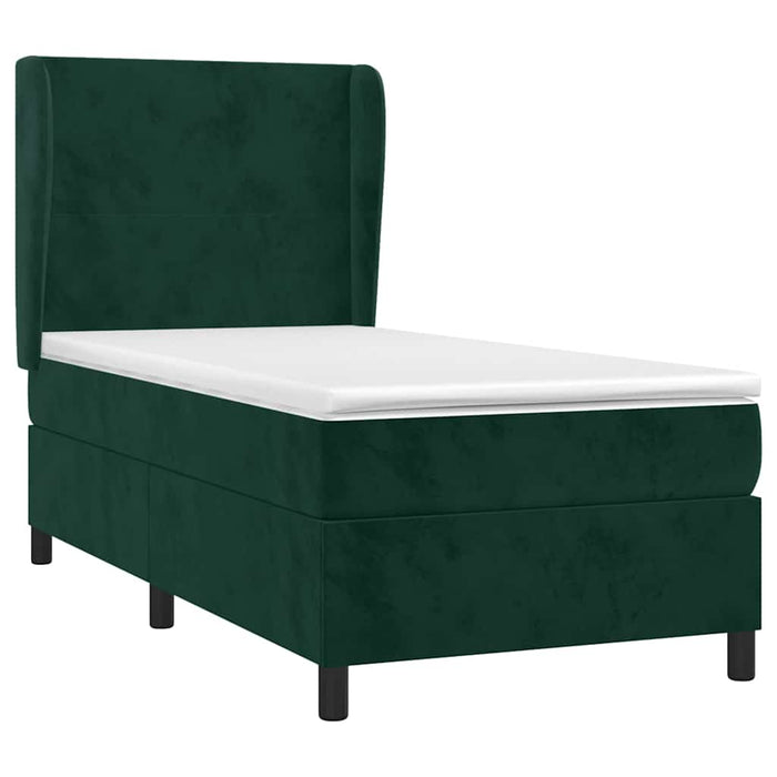 Pat box spring cu saltea, verde închis, 90x200 cm, catifea WALTI