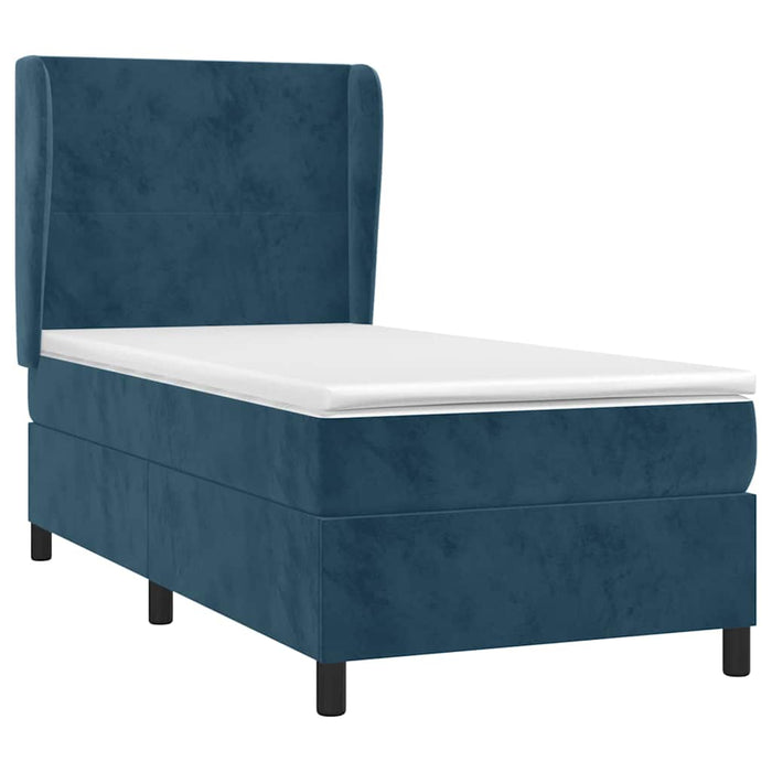 Pat box spring cu saltea, albastru închis, 90x200 cm, catifea WALTI