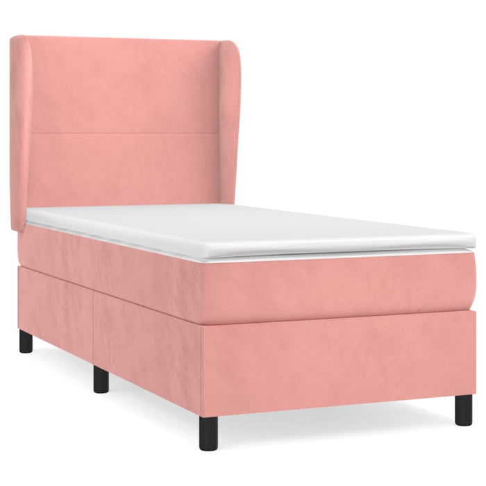 Pat box spring cu saltea, roz, 90x200 cm, catifea - WALTI WALTI