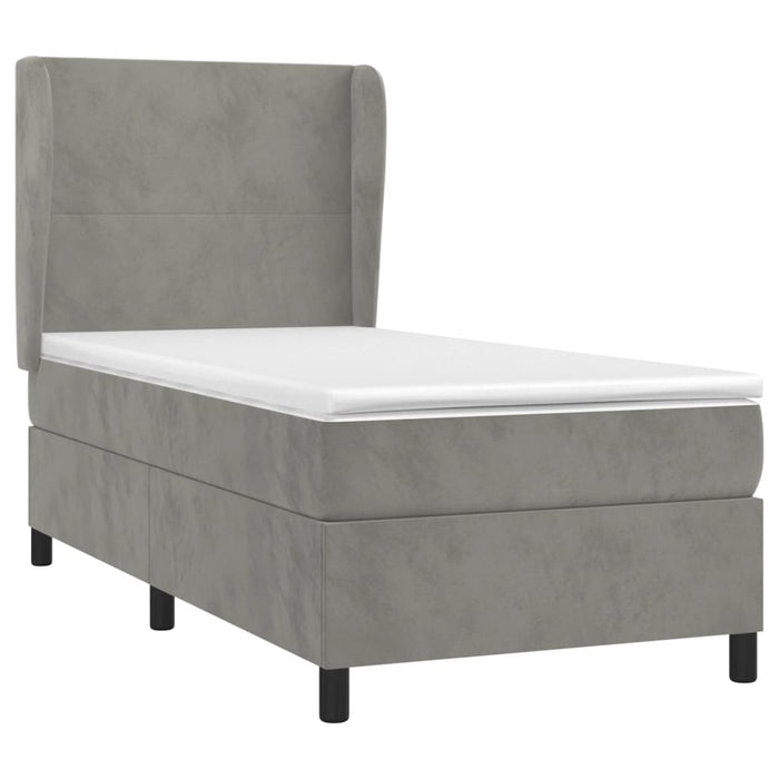 Pat box spring cu saltea, gri deschis, 100x200 cm, catifea - WALTI WALTI