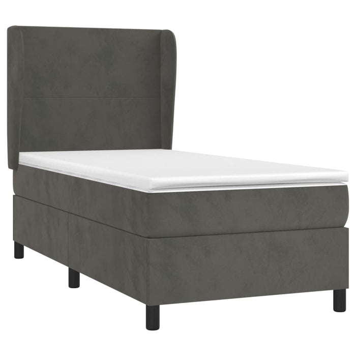 Pat box spring cu saltea, gri închis, 100x200 cm, catifea - WALTI WALTI