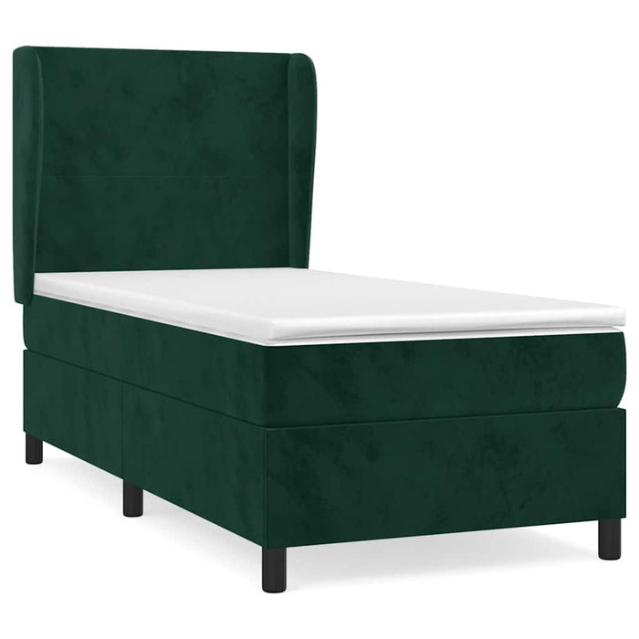 Pat box spring cu saltea, verde închis, 100x200 cm, catifea WALTI