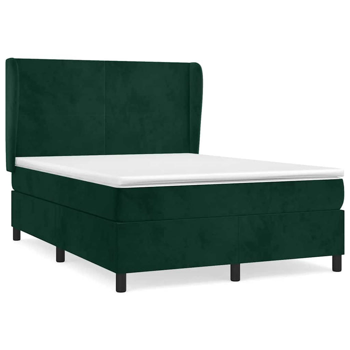 Pat box spring cu saltea, verde închis, 140x190 cm, catifea WALTI