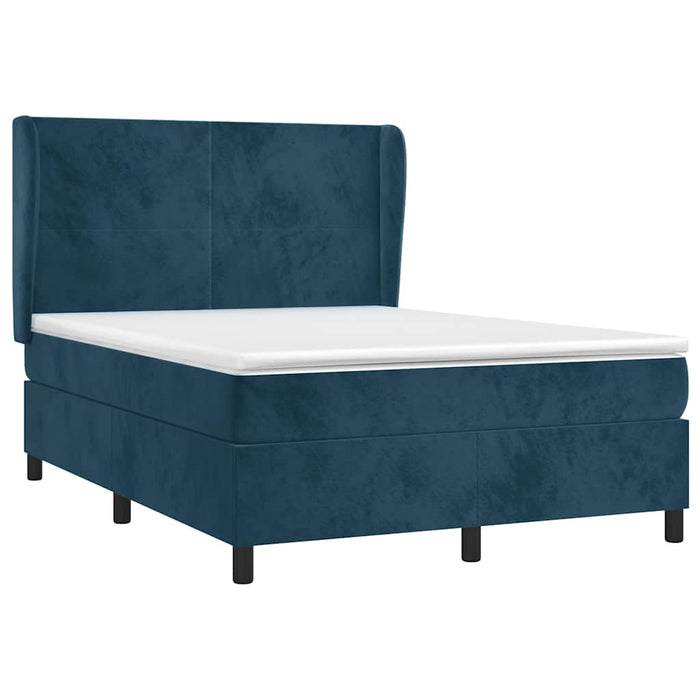 Pat box spring cu saltea, albastru închis, 140x190 cm, catifea WALTI