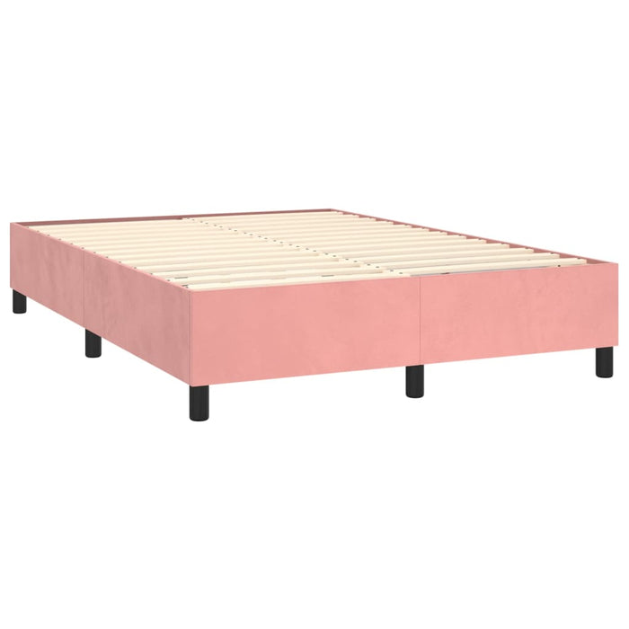 Pat box spring cu saltea, roz, 140x190 cm, catifea WALTI