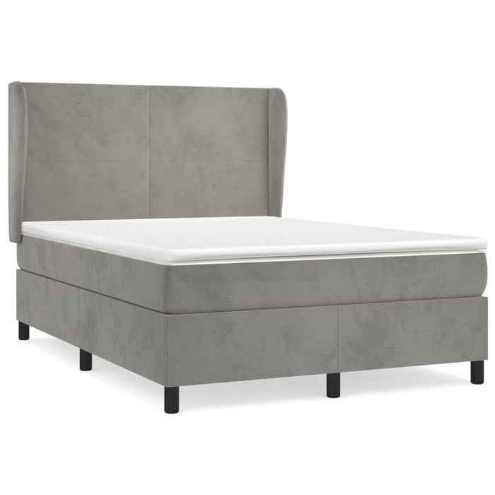 Pat box spring cu saltea, gri deschis, 140x200 cm, catifea - WALTI WALTI