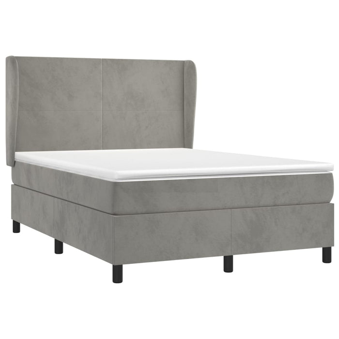 Pat box spring cu saltea, gri deschis, 140x200 cm, catifea - WALTI WALTI