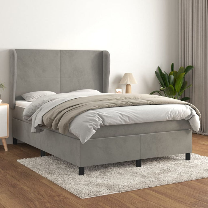 Pat box spring cu saltea, gri deschis, 140x200 cm, catifea - WALTI WALTI