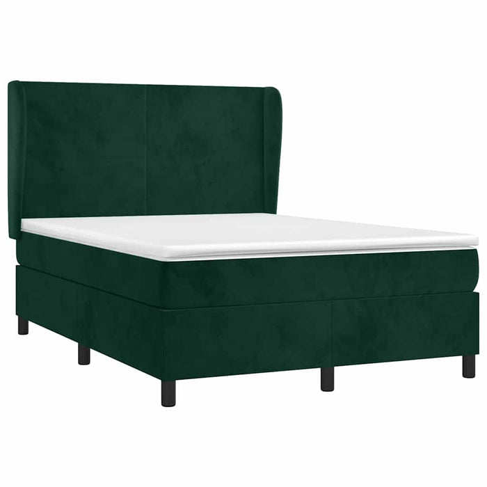 Pat box spring cu saltea, verde închis, 140x200 cm, catifea WALTI