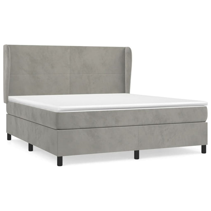 Pat box spring cu saltea, gri deschis, 160x200 cm, catifea - WALTI WALTI