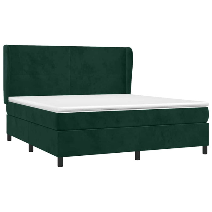 Pat box spring cu saltea, verde închis, 160x200 cm, catifea WALTI