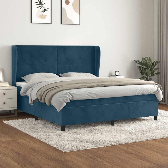 Pat box spring cu saltea, albastru închis, 160x200 cm, catifea - WALTI WALTI