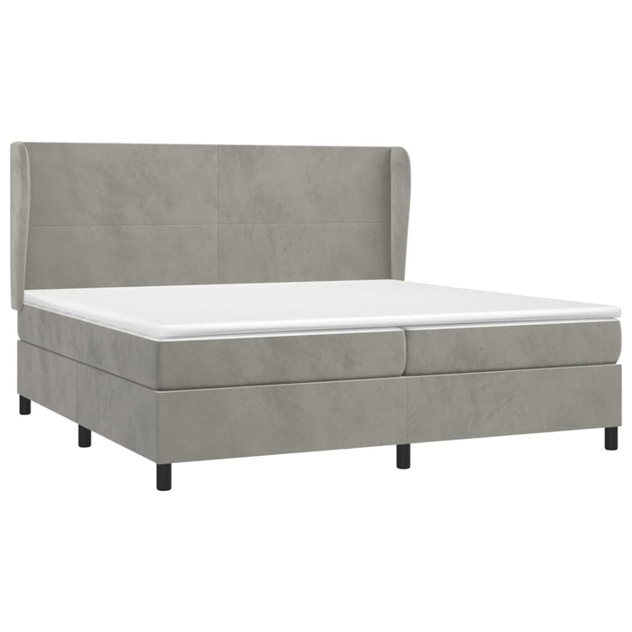 Pat box spring cu saltea, gri deschis, 200x200 cm, catifea - WALTI WALTI