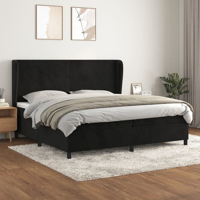 Pat box spring cu saltea, negru, 200x200 cm, catifea WALTI