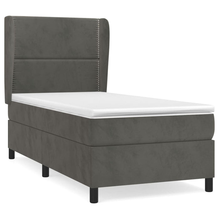 Pat box spring cu saltea, gri închis, 80x200 cm, catifea WALTI