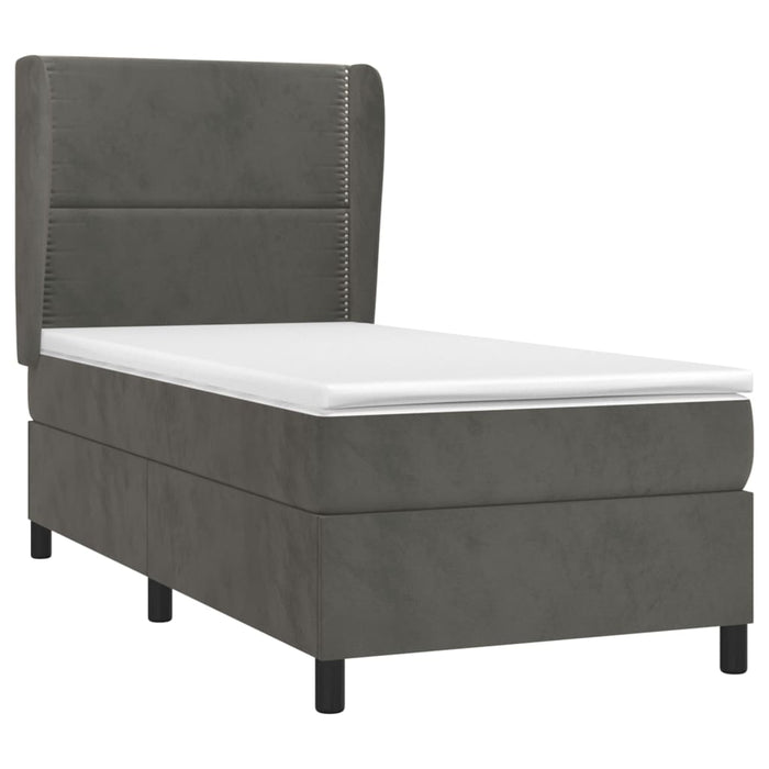 Pat box spring cu saltea, gri închis, 80x200 cm, catifea WALTI