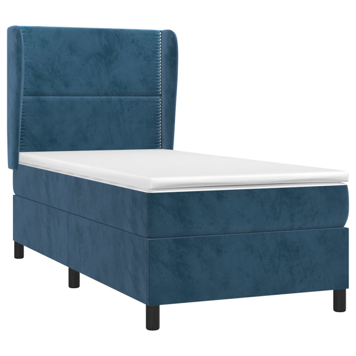 Pat box spring cu saltea, albastru închis, 80x200 cm, catifea - WALTI WALTI