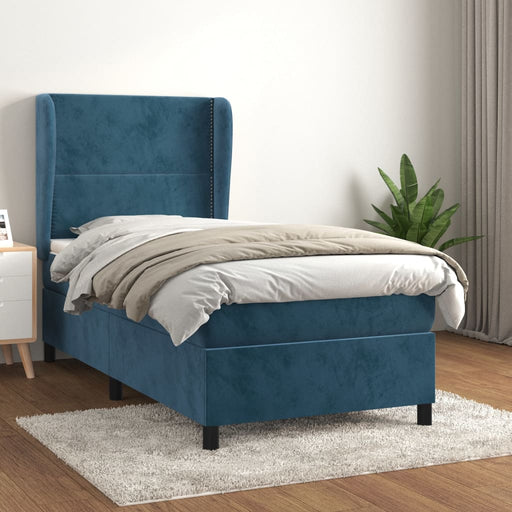Pat box spring cu saltea, albastru închis, 80x200 cm, catifea - WALTI WALTI