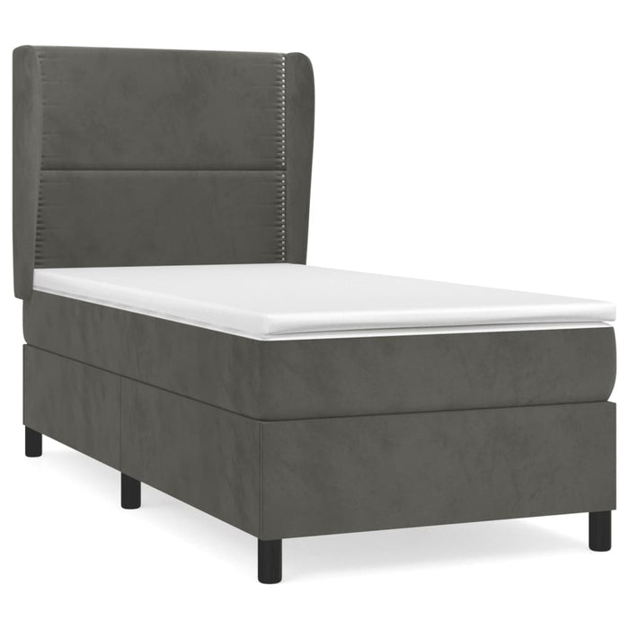 Pat box spring cu saltea, gri închis, 90x190 cm, catifea - WALTI WALTI