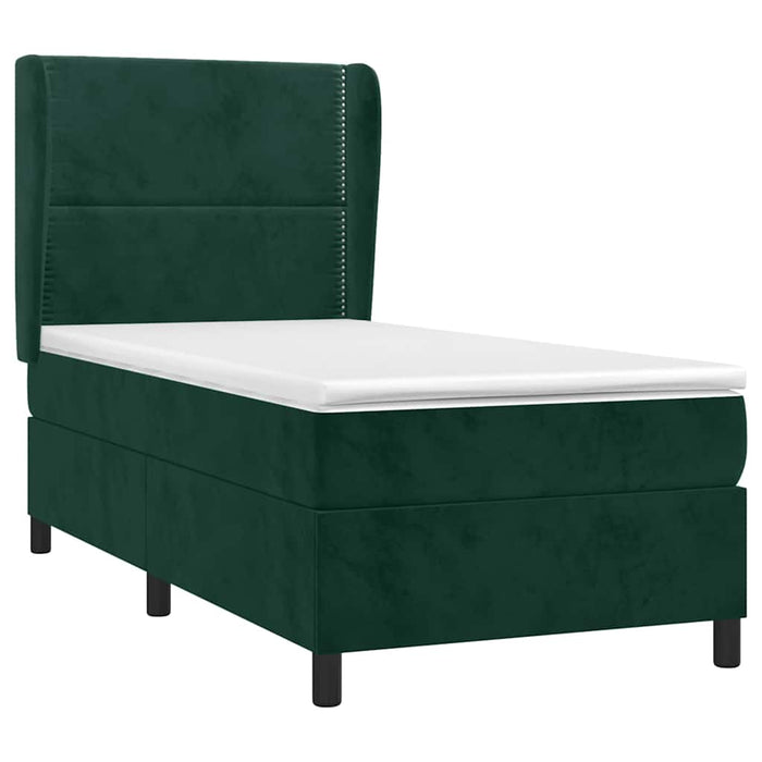Pat box spring cu saltea, verde închis, 90x190 cm, catifea WALTI
