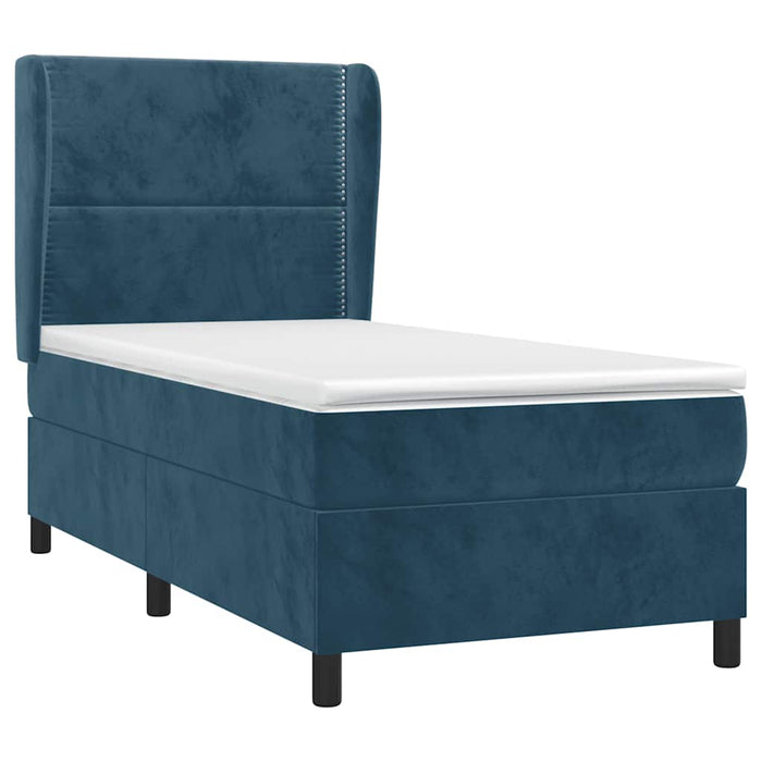 Pat box spring cu saltea, albastru închis, 90x190 cm, catifea - WALTI WALTI